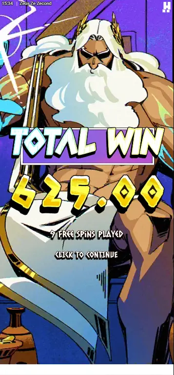 Zeus Ze Zecond big win win celebration screen