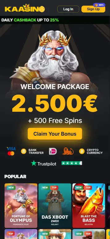 Online casino homepage featuring Zeus Ze Zecond slot