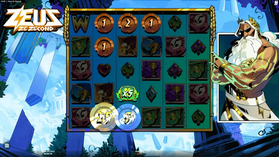 Zeus Ze Zecond Hacksaw Gaming Green Clover multiplying closest coin values on grid