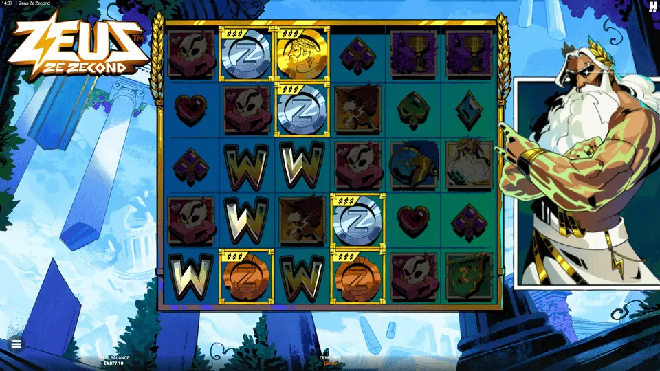 Play Zeus Ze Zecond Wonder Reel mid-spin revealing Coins and collectors